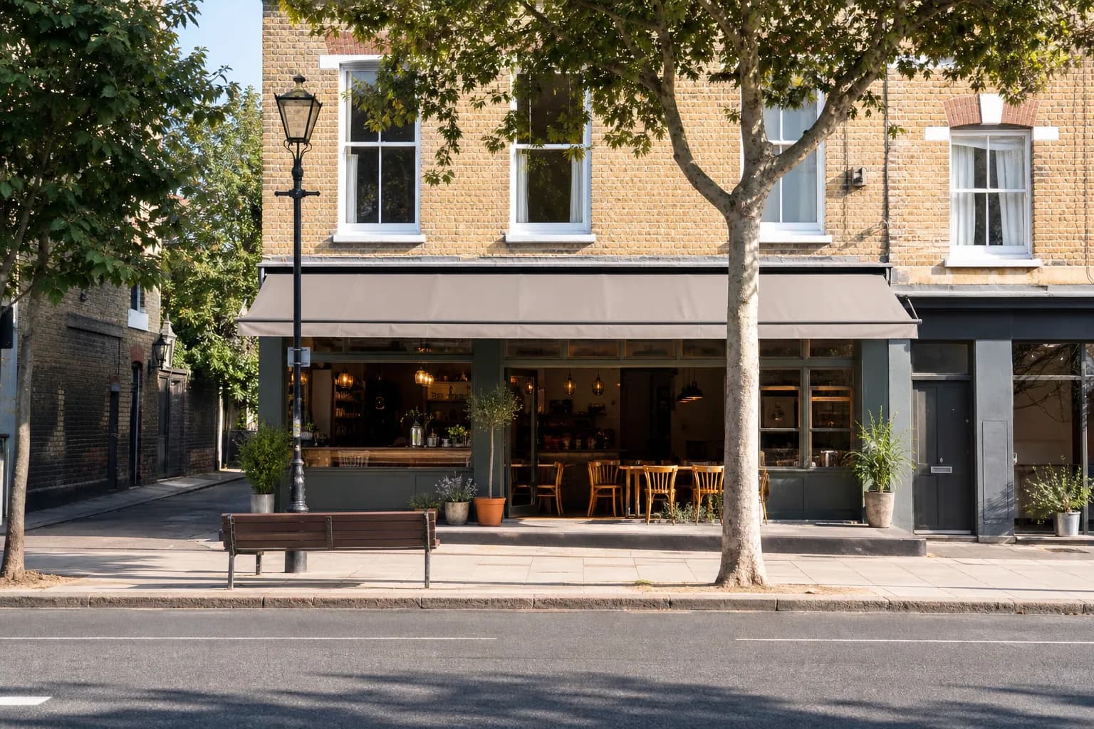 The cafe's shopfront on Belsize Road