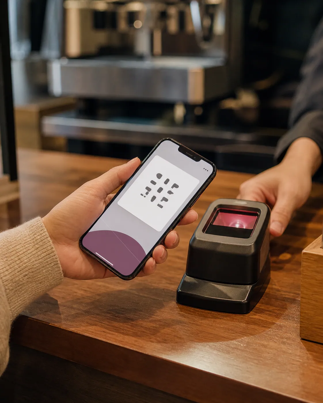 A member's card on a phone at the counter